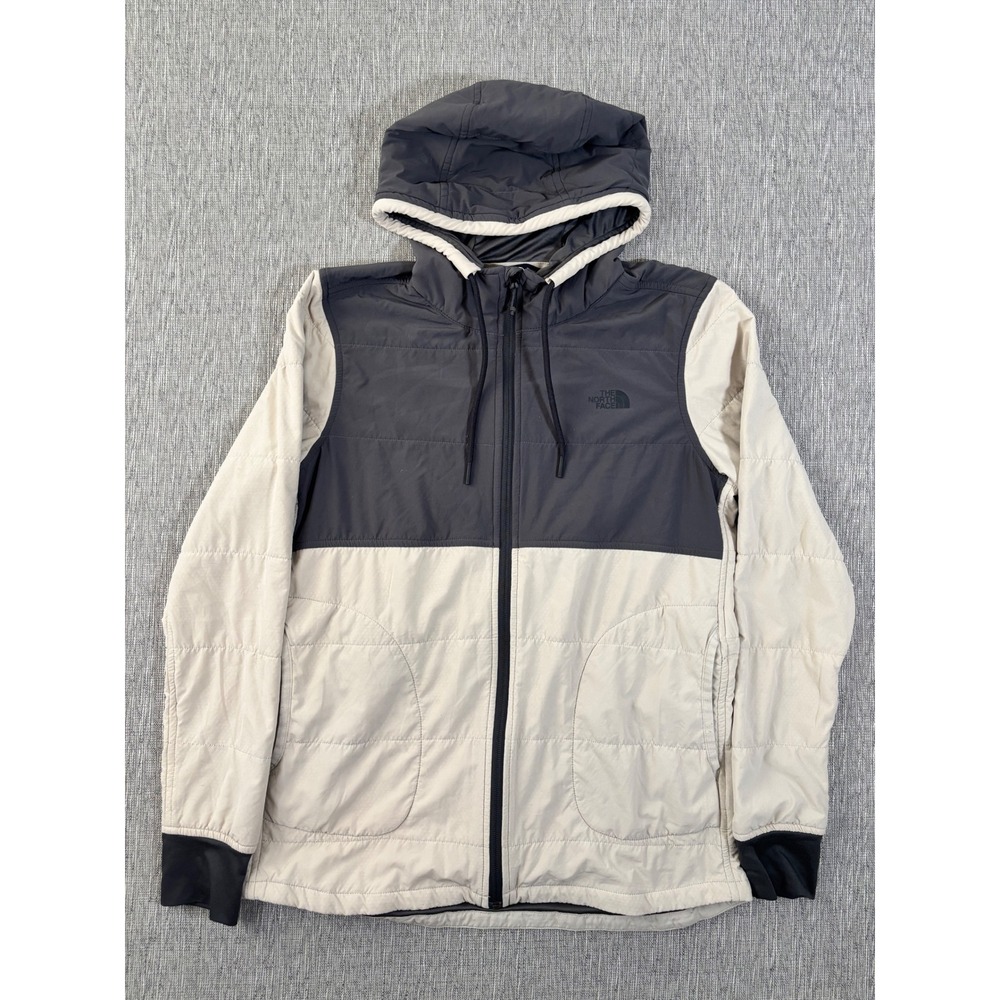 The North Face Womens NF0A3ME1 Grey Cream Hooded Quilted Light Jacket Coat M